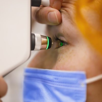 Detail of a woman during a professional eye exam