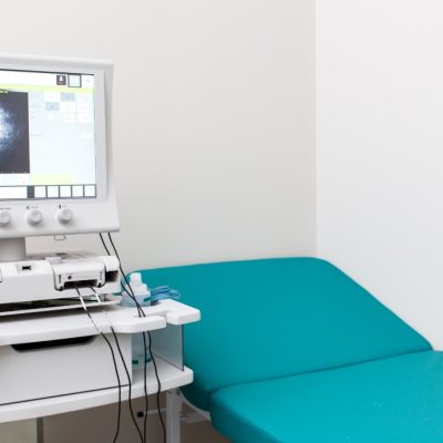 The ophtalmology medical equipment. Ultrasound eye examination.